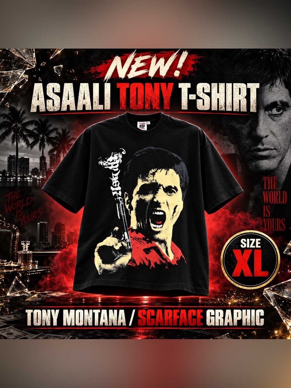 Asaali Tony T-Shirt featuring/vibrant graphic of Tony Montana/Scarface!🔥New! XL